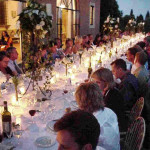 A Tuscan wedding long table dusk