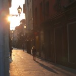 Bologna street sunset