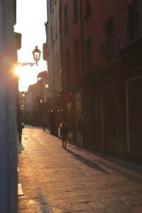 Bologna street sunset