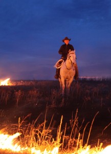Flying W Ranch cowboy in fire