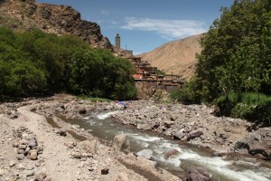 Hiking in the High Atlas river flow