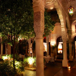 La Villa des Orangers walkway at night
