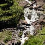 Waterfalls in Toubkal park with cow.
