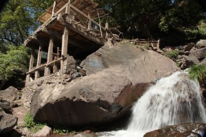 Trek in High Atlas waterfall restaurant
