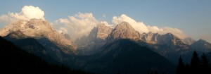 Brenta range in the Dolomites at sunset