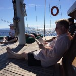 Queen of the Adriatic reading on deck