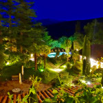 Chateau de Riell gardens at night