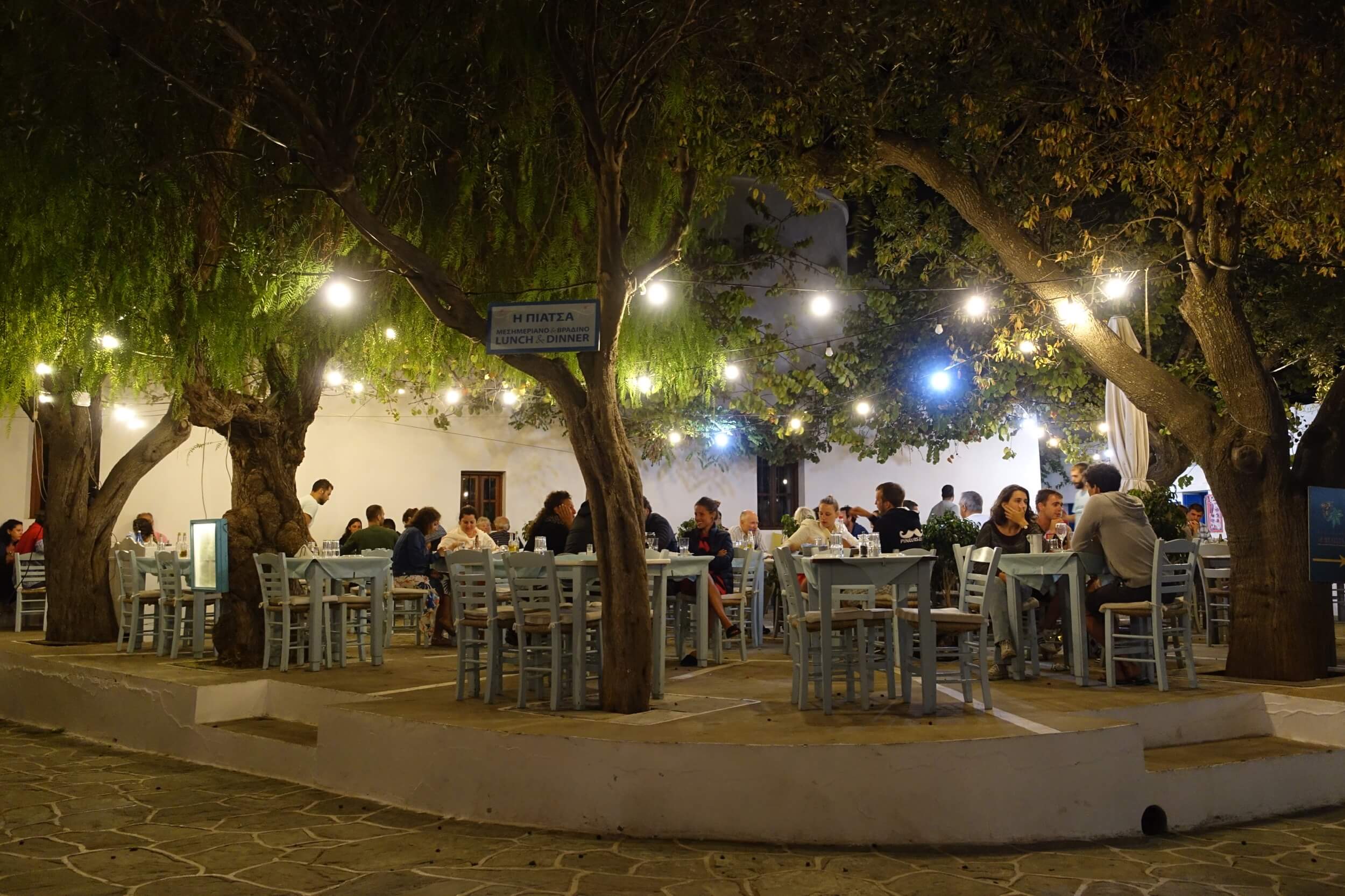 Chora Folegrandros restaurant at night