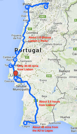 Portugal driving times