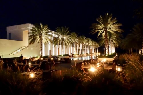 Chedi Muscat pool restaurant at night