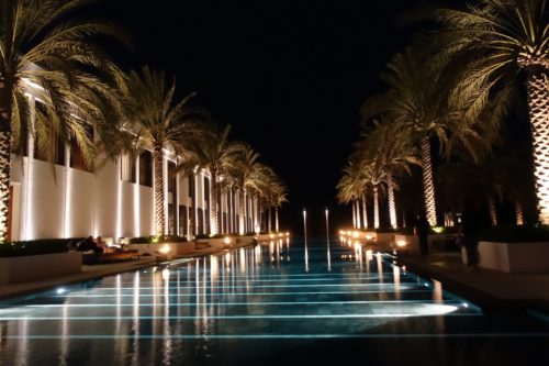 Chedi Muscat long pool at night