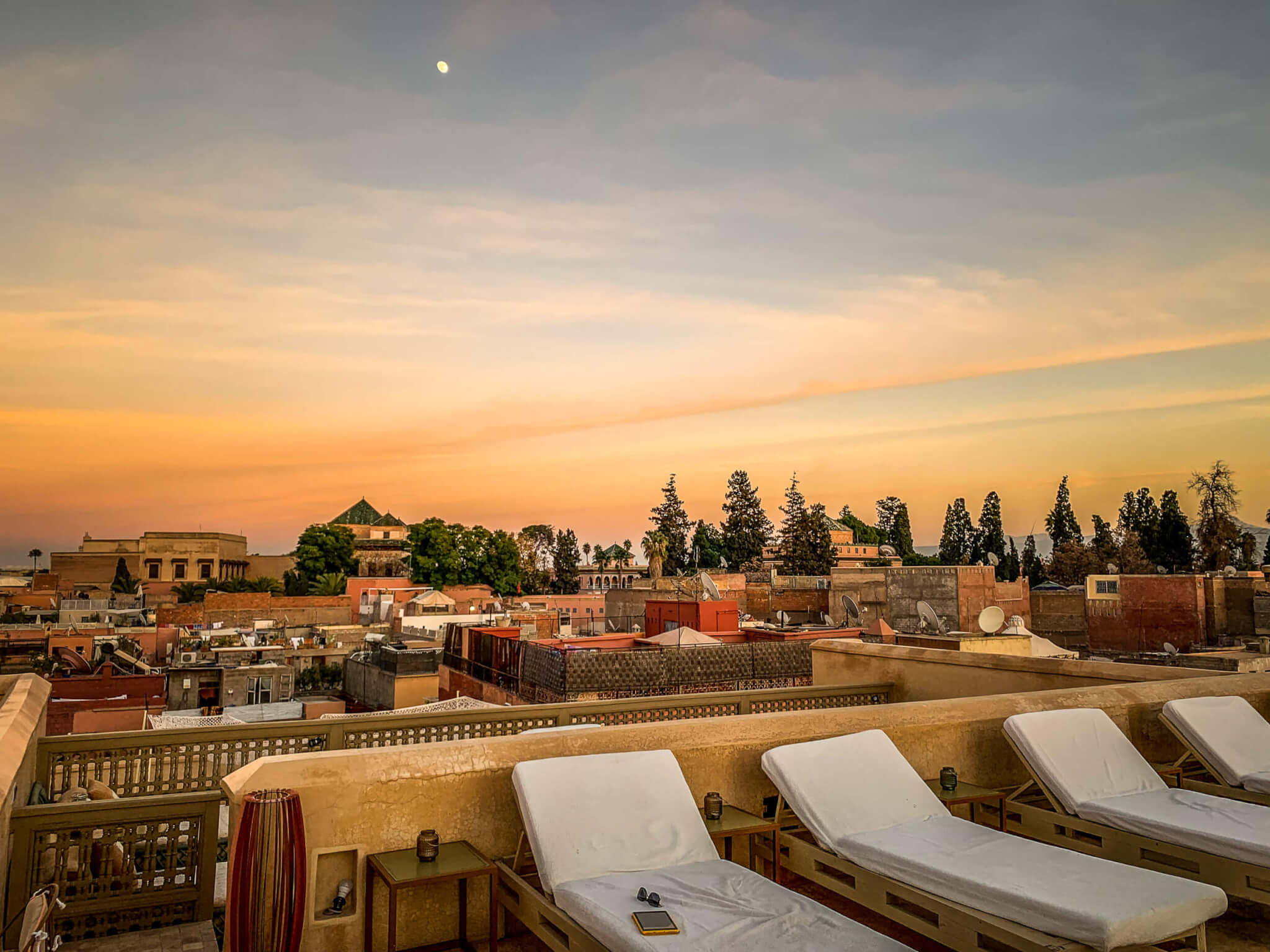 Riad 72 rooftop at sunset 