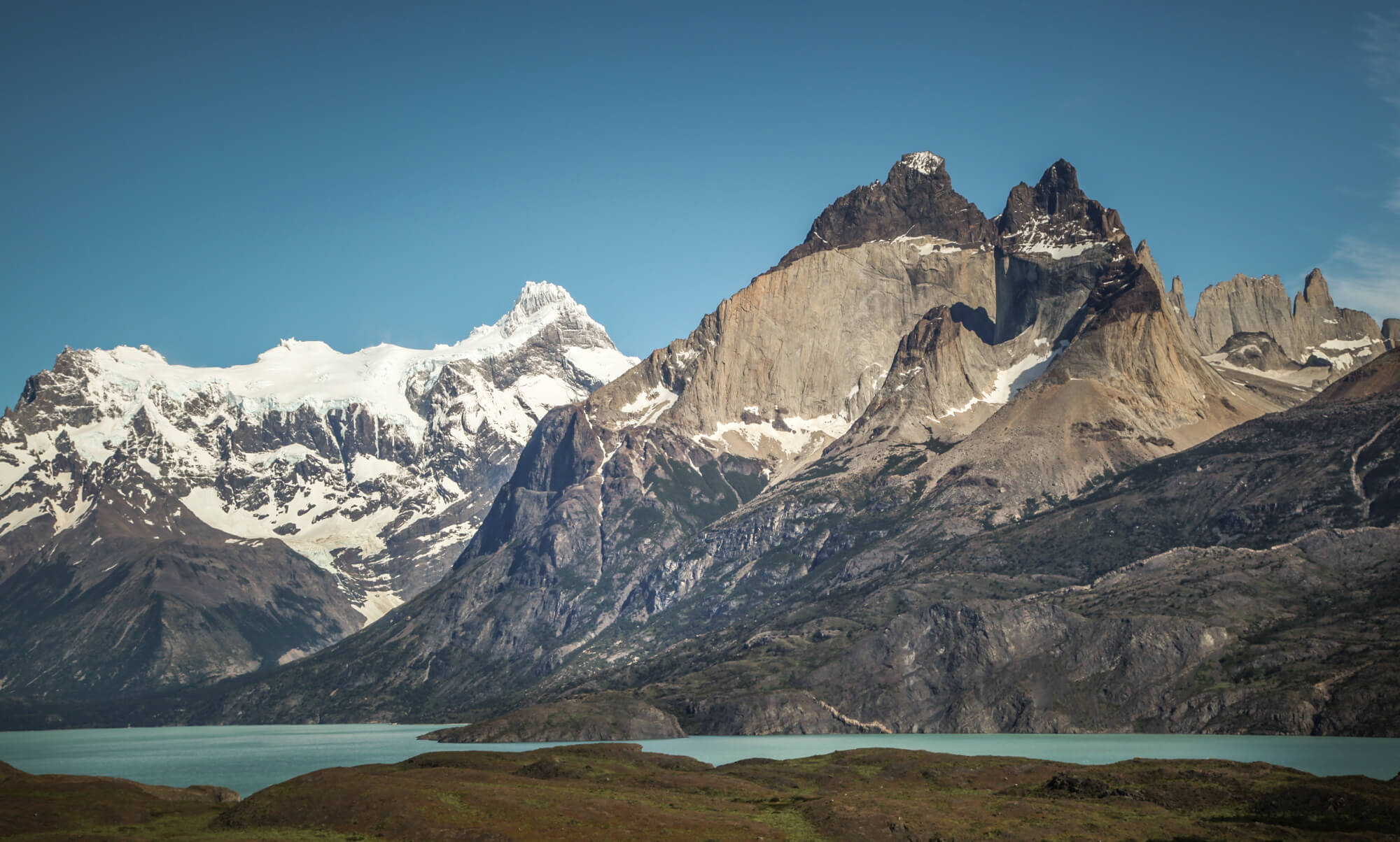 View of The Horns by lake